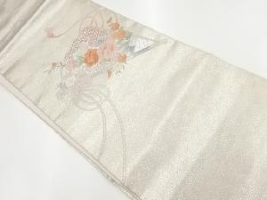 相良刺繍扇子に花々模様名古屋帯